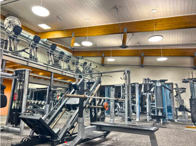 LED retrofit of gym with large round...