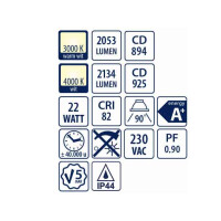 230mm LED Einbaustrahler  IP44 warmweiß  3000K 190mm A