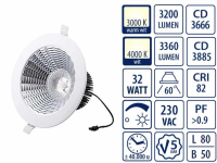 Sehr helles LED Downlight 230mm DALI UGR<19 3200 Lumen BA