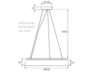 Wire suspension for modern LED ceiling lamp in black or silv