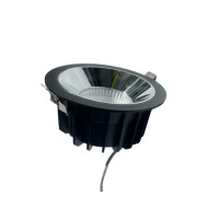 The dimmable LED spotlight in black has a low installation h