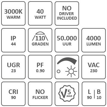 Spec-Icons 300mm LED Einbaustrahler 3000K: 40W, 4000lm, CRI 92, IP44, Phasendimmung, 5 Jahre Garantie