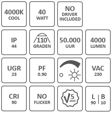 Spec-Icons 300mm LED Einbaustrahler 4000K: 40W, 4000lm, CRI 92, IP44, Phasendimmung, 5 Jahre Garantie