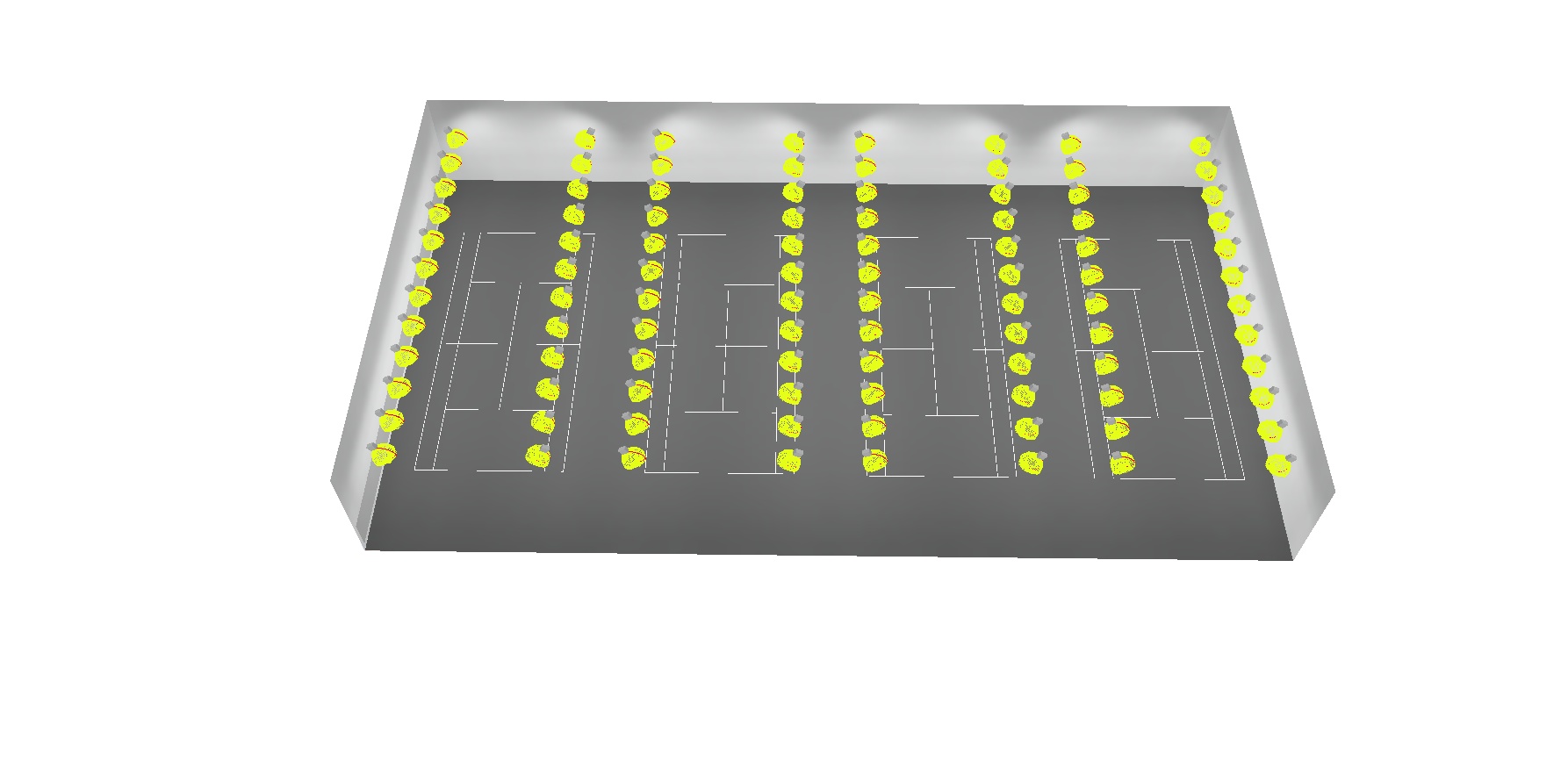 3D lighting design tennis hall – LED fixture layout for even court illumination